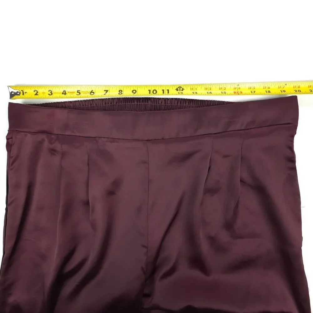 NWT Torrid Madison Satin Button-Up Long Sleeve Shirt Wide Leg Pant Set Burgundy